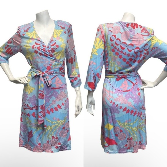 AVERARDO BESSI True Wrap Multicolor Dress Sz 10 Jersey Liquid Knit Formal - Picture 1 of 8